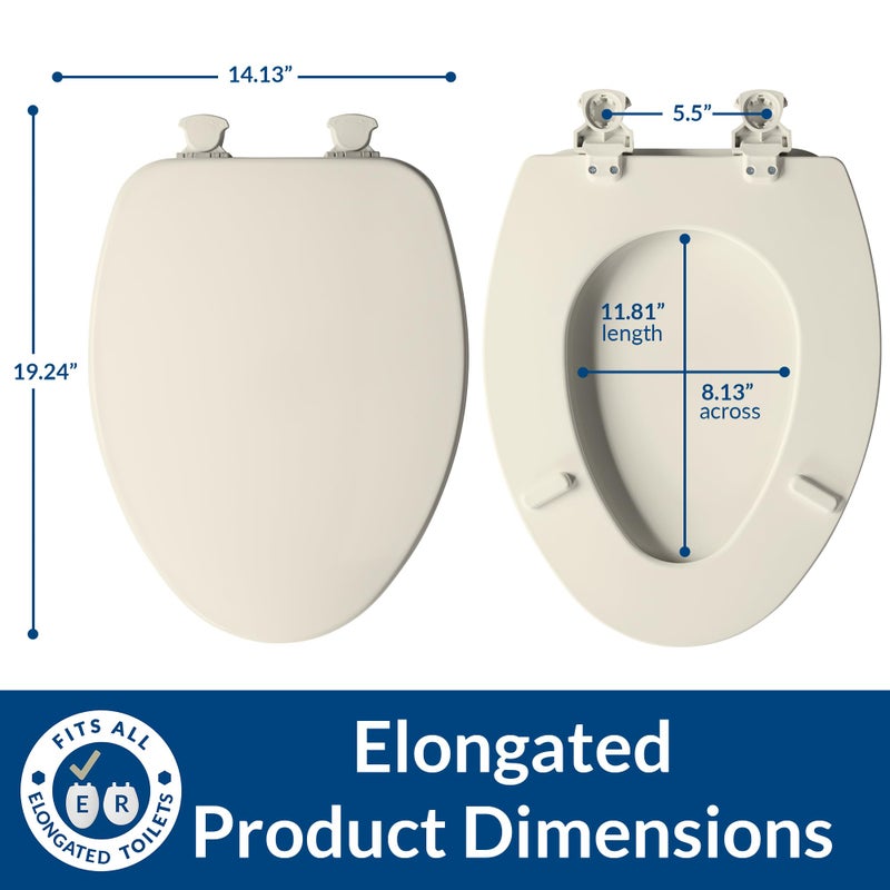 Bemis CHURCH Toilet Seat, Easy Clean Hinges Release for Deep Cleans, Durable Enameled Wood Seat, Elongated, Biscuit - Image 3